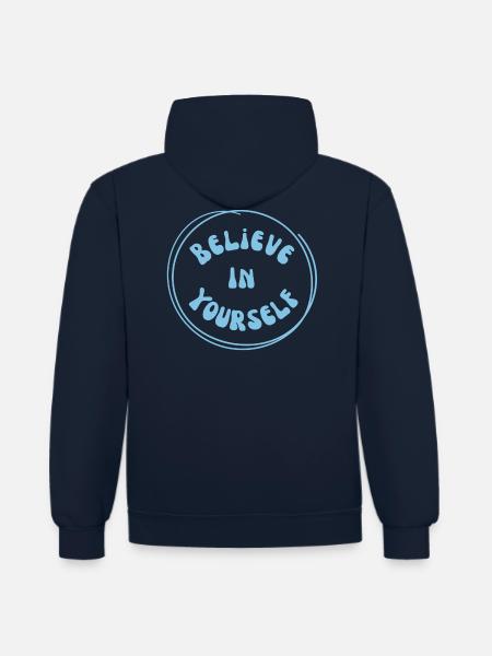 Believe in yourself - Kontrast-Hoodie - Navy/Grau meliert