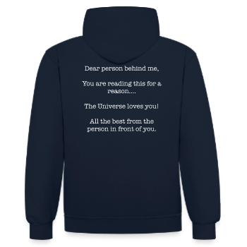 Das Universum liebt dich - Kontrast-Hoodie - Navy/Grau meliert - Hinten - Anna (173cm)