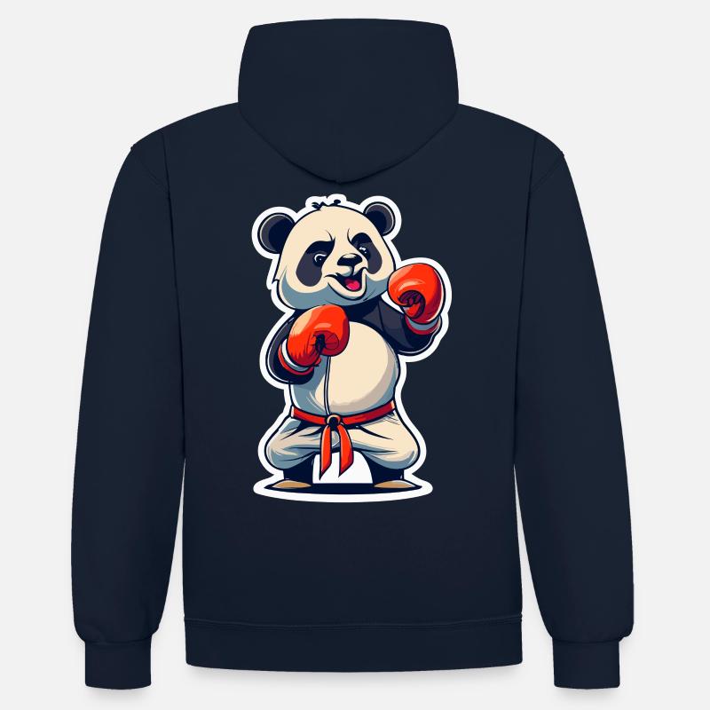 Panda boxt - Kontrast-Hoodie - Navy/Grau meliert