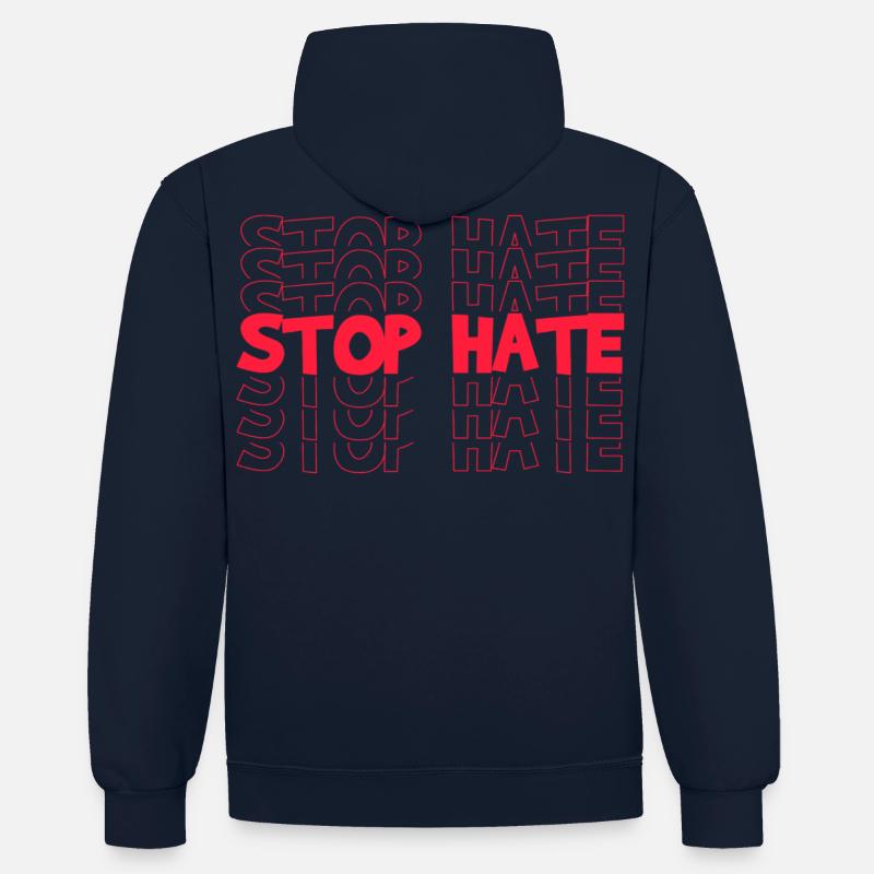 STOP HATE - Sweat à capuche contrasté - bleu marine/gris chiné