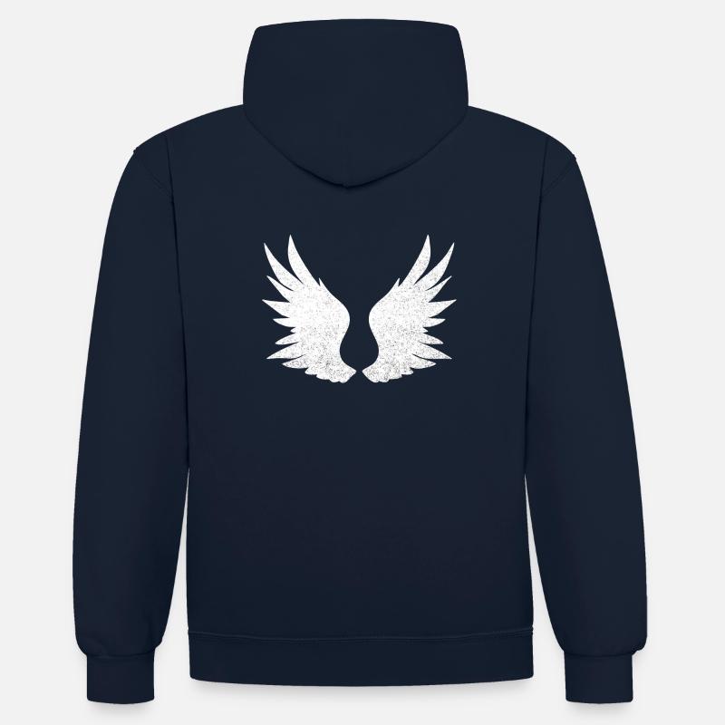 Ailes d'ange, ailes blanches - Sweat à capuche contrasté - bleu marine/gris chiné