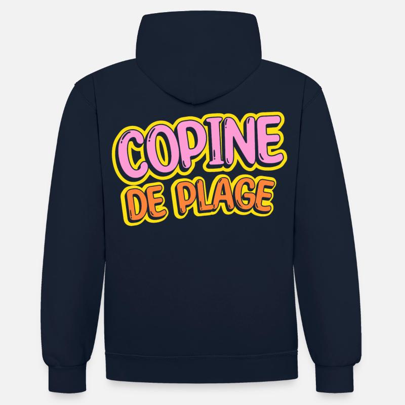 Copine de plage - Sweat à capuche contrasté - bleu marine/gris chiné