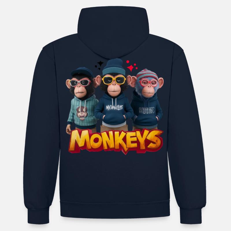 Monkeys 2 - Sweat à capuche contrasté - bleu marine/gris chiné