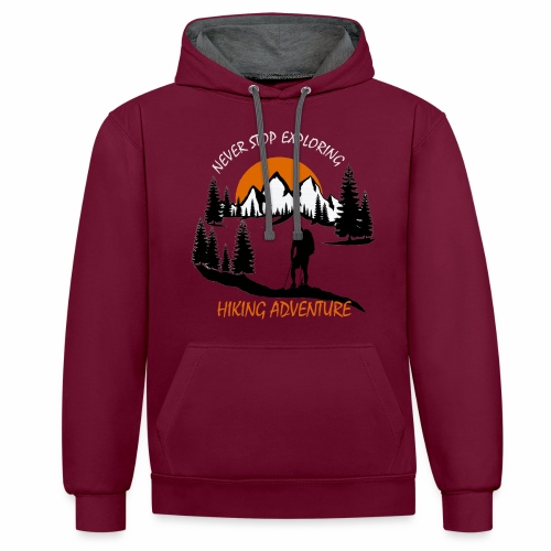 Never stop exploring - Hiking Adventure - Contrast Colour Hoodie