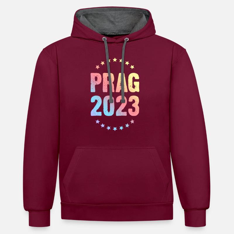 Prag 2023 - Kontrast-Hoodie - Weinrot/Anthrazit