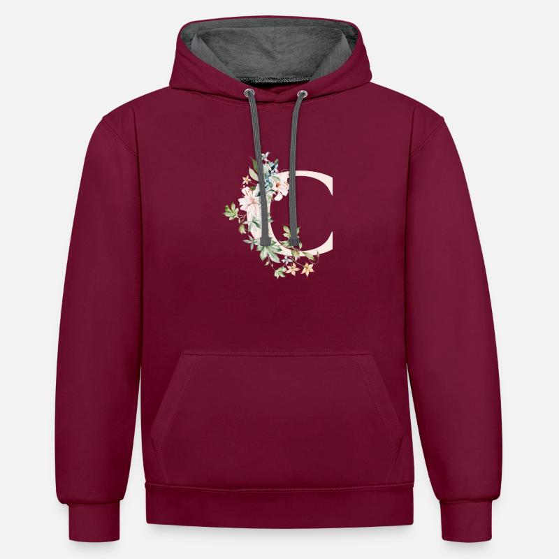 C - Kontrast-Hoodie - Weinrot/Anthrazit