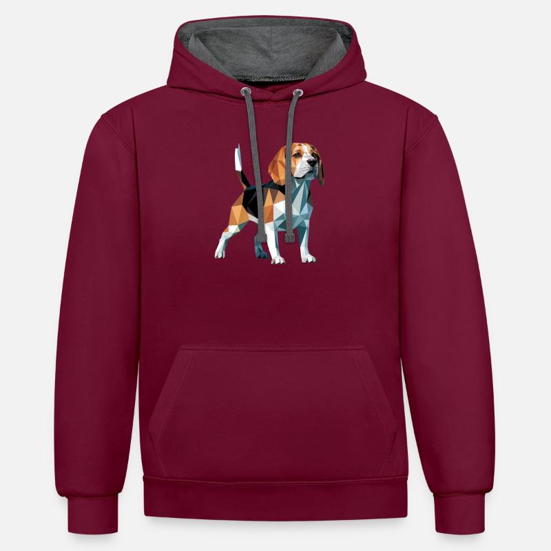 Bulldog - Cool Low Poly Logo - Sweat à capuche contrasté - bordeaux/anthracite