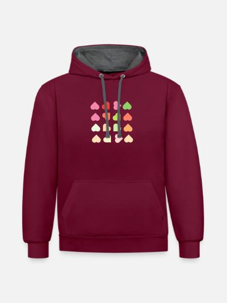 hearts - Contrast hoodie - burgundy/charcoal