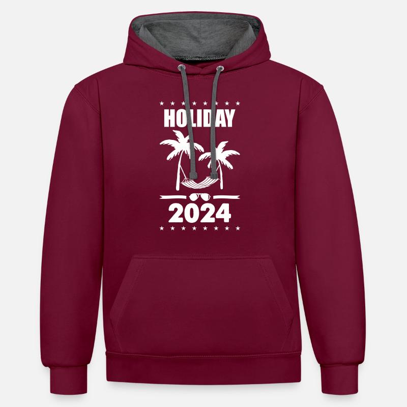 Vacances 2024 - Sweat à capuche contrasté - bordeaux/anthracite