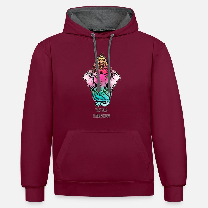 FAITES CONFIANCE À VOTRE SAGESSE INTÉRIEURE - Ganesha Elephant - Sweat à capuche contrasté - bordeaux/anthracite