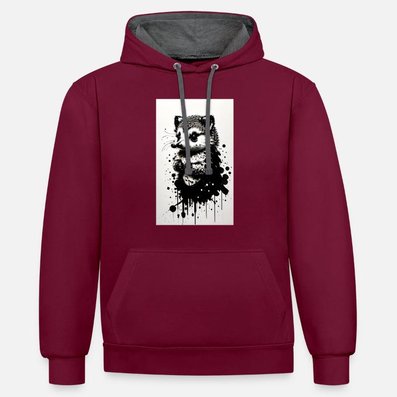Hérisson mignon - Sweat à capuche contrasté - bordeaux/anthracite