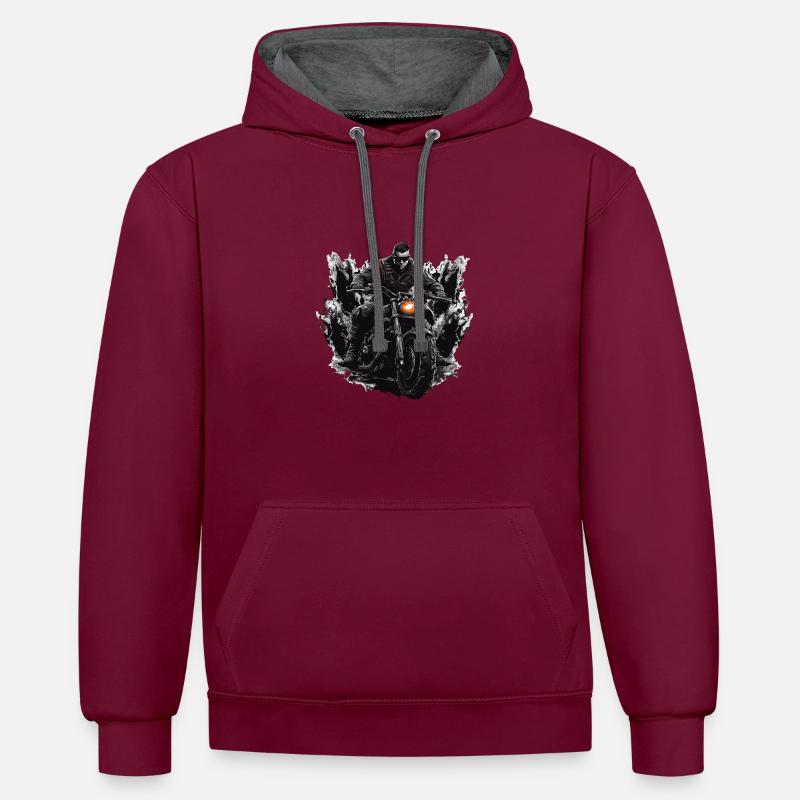 Motard - Sweat à capuche contrasté - bordeaux/anthracite
