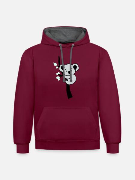 Koala Bear Comic Tree - Contrast hoodie - burgundy/charcoal