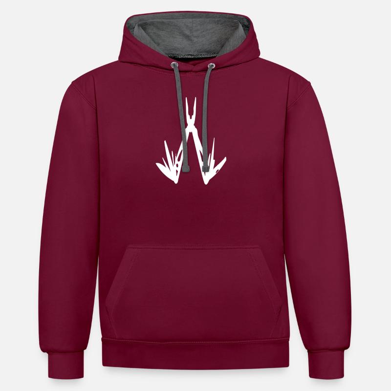 Multitool en blanc - Sweat à capuche contrasté - bordeaux/anthracite