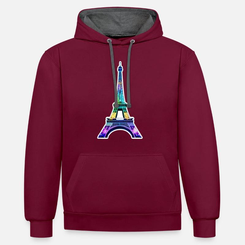 Eiffel tower #23 - Sweat à capuche contrasté - bordeaux/anthracite