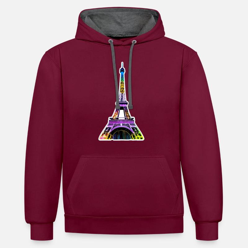 Eiffel tower #5 - Sweat à capuche contrasté - bordeaux/anthracite