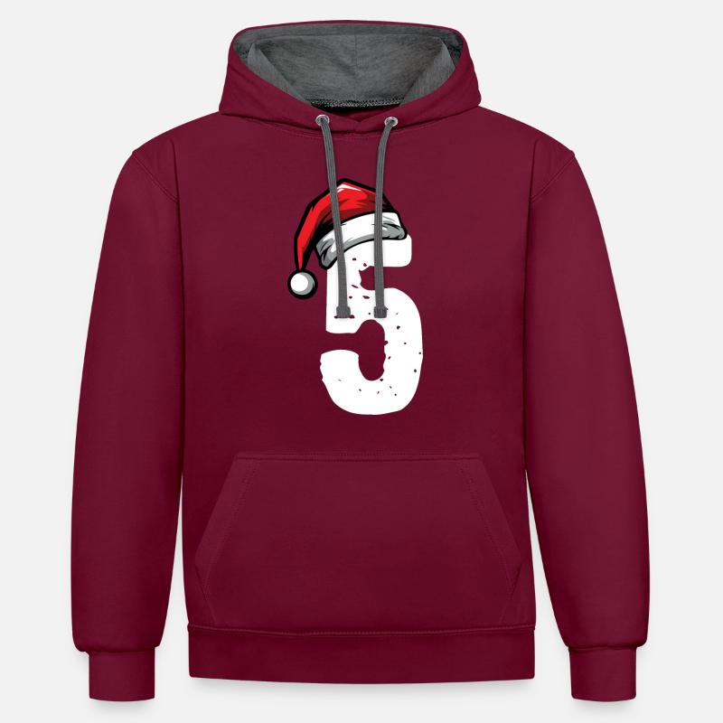 5 Numéro de Noël - Sweat à capuche contrasté - bordeaux/anthracite