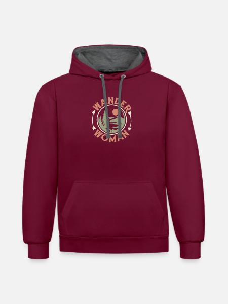 Wander Woman - Kontrast-Hoodie - Weinrot/Anthrazit