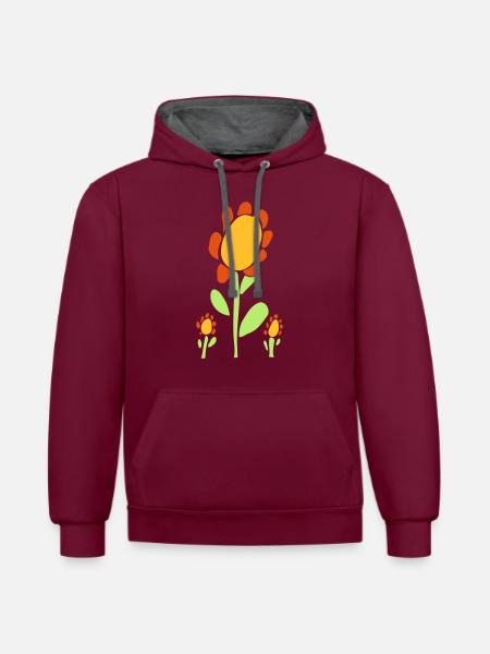 Vrolijke bloem met geel en oranje blaadjes - Kontrast-hoodie - vinrød/antrasit