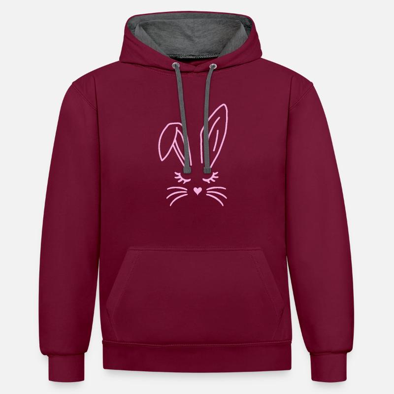 Murmures de doux lapin - Sweat à capuche contrasté - bordeaux/anthracite