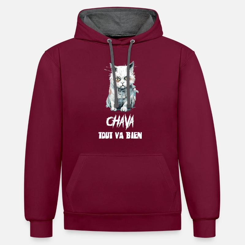 Chava - Sweat à capuche contrasté - bordeaux/anthracite