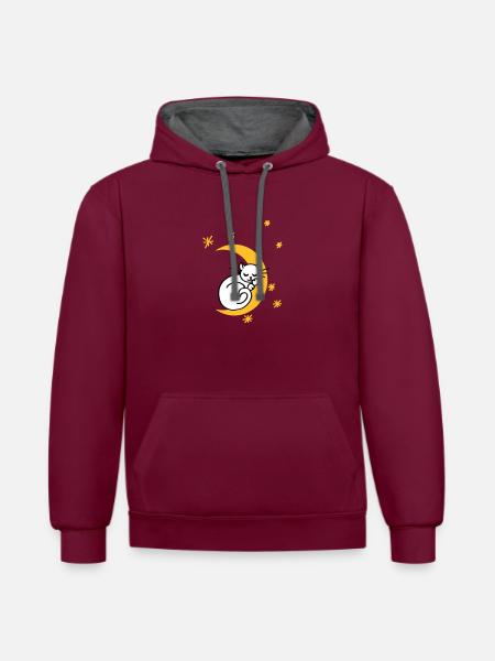 Mondkatze - Kontrast-Hoodie - Weinrot/Anthrazit