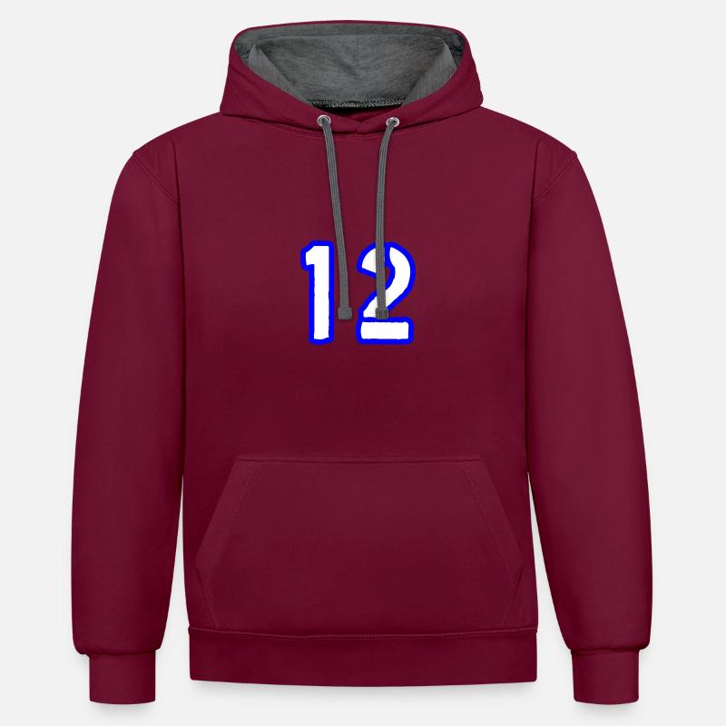 12 Symbole numérique - Sweat à capuche contrasté - bordeaux/anthracite