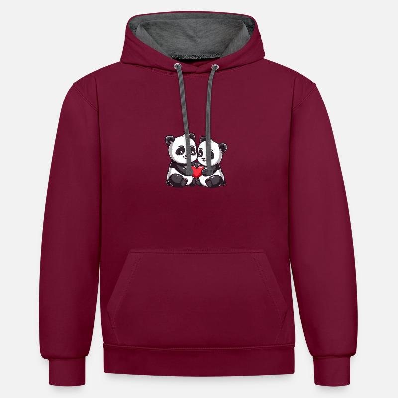 Couple Panda Amour Saint-Valentin - Sweat à capuche contrasté - bordeaux/anthracite