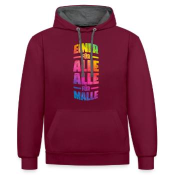Malle all for a Mallorca saying - Contrast hoodie - burgundy/charcoal - Front - Anna (173cm) & Nico (186cm)