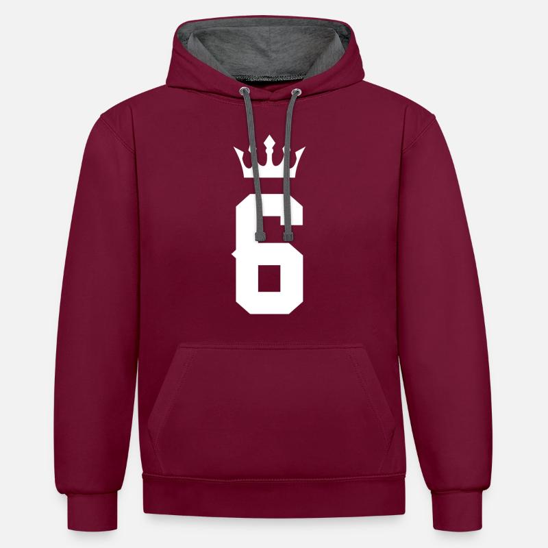 6 Number crown - Contrast hoodie - burgundy/charcoal