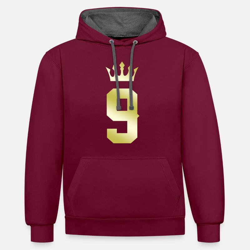 9 Couronne numérique - Sweat à capuche contrasté - bordeaux/anthracite