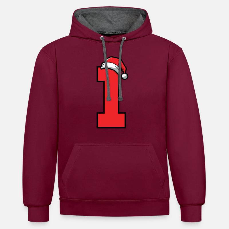 1 numéro de Noël - Sweat à capuche contrasté - bordeaux/anthracite