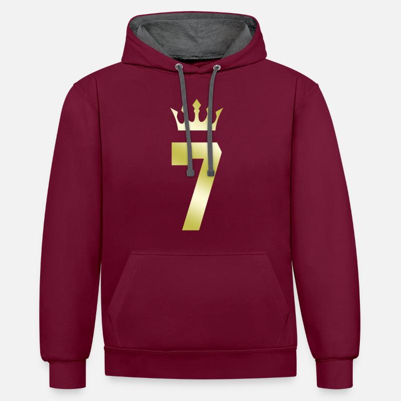 7 Couronne numérique - Sweat à capuche contrasté - bordeaux/anthracite