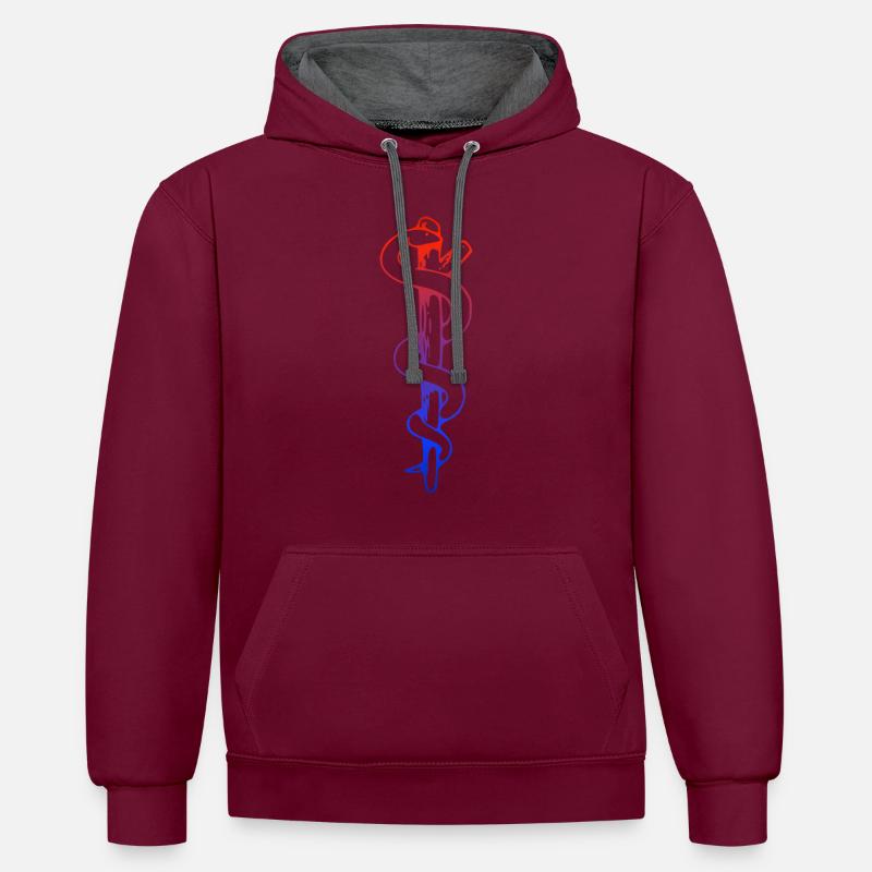 Aesculapius rouge-bleu | Bâtonnet d'Asclépios rouge-bleu - Sweat à capuche contrasté - bordeaux/anthracite