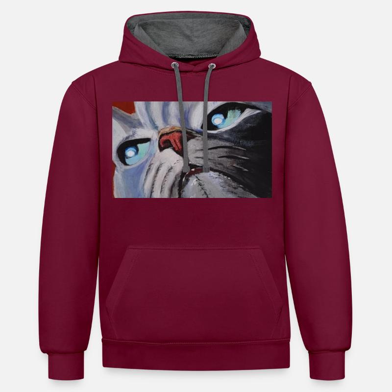 Bande dessinée de chat - Sweat à capuche contrasté - bordeaux/anthracite