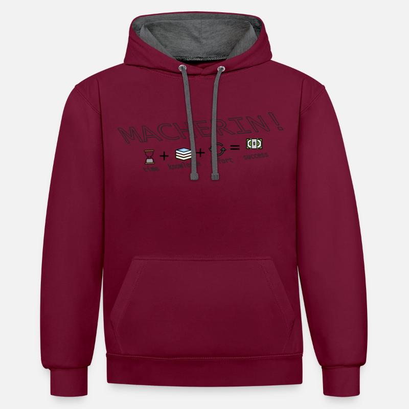 DOER - Faites-le, tout simplement! - Sweat à capuche contrasté - bordeaux/anthracite