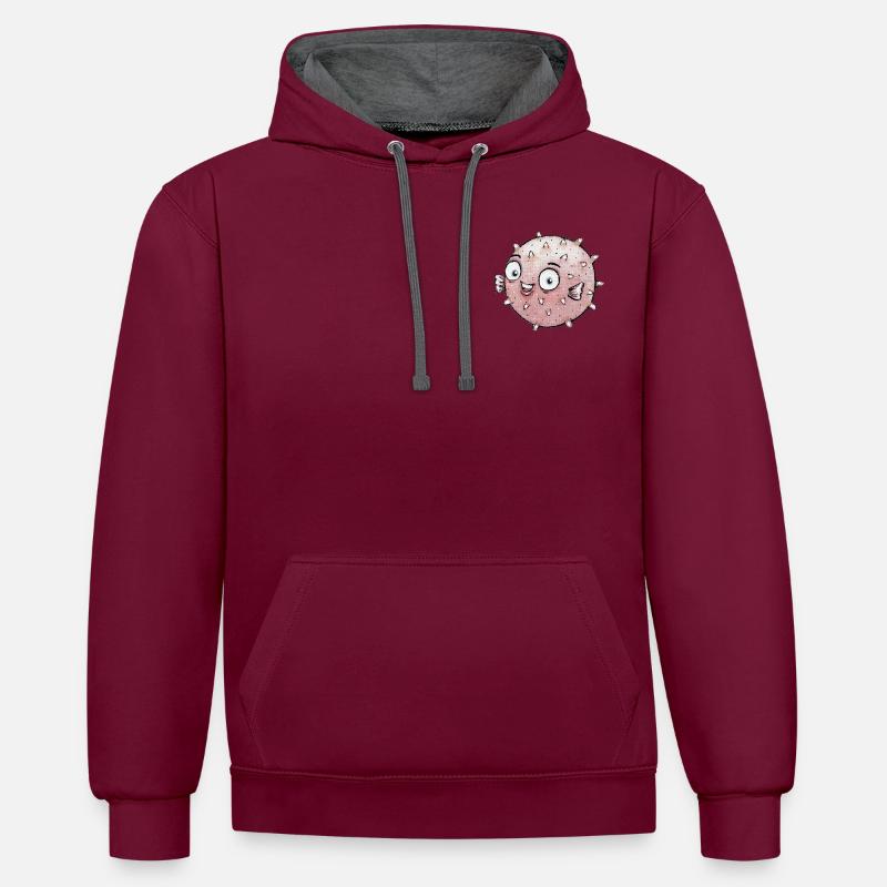 Aquarell Kugelfisch Comic - Kontrast-Hoodie - Weinrot/Anthrazit