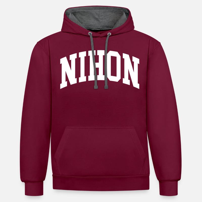 Nihon - Sweat à capuche contrasté - bordeaux/anthracite