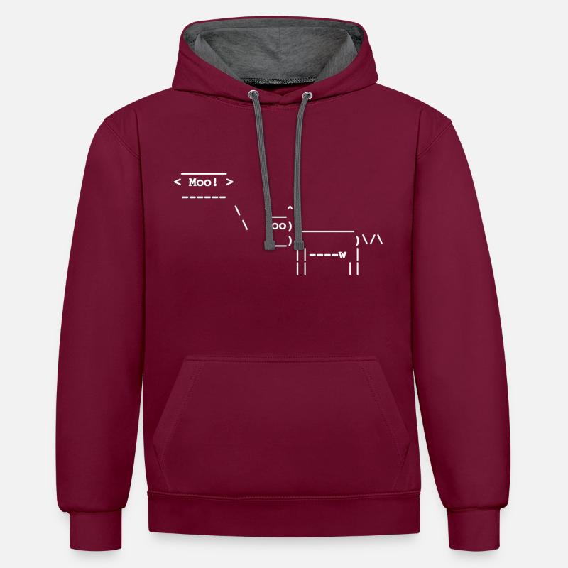 Cowsay - Linux - Terminal - Sweat à capuche contrasté - bordeaux/anthracite