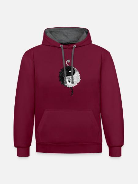 Yin yang dragons - Contrast hoodie - burgundy/charcoal