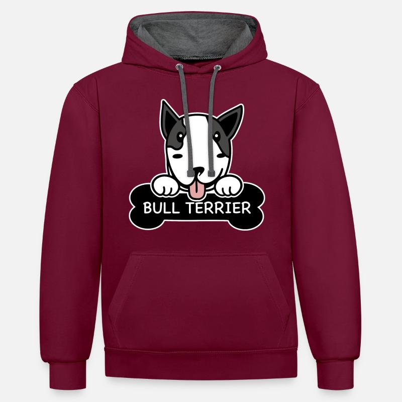Bull Terrier et os - Sweat à capuche contrasté - bordeaux/anthracite