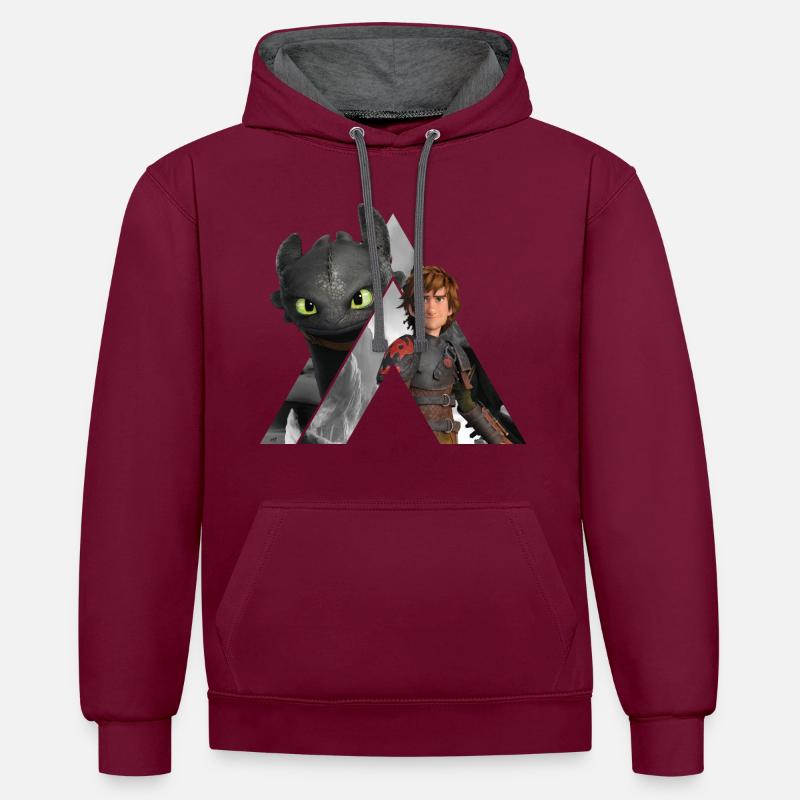 Cómo entrenar a tu dragón de forma fácil Chimuelo e hipo - Sudadera con capucha contraste - burdeos/antracita