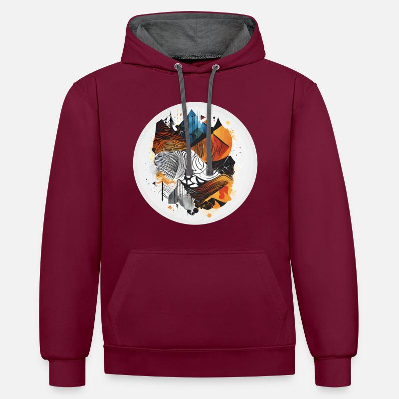 Renard à l’état sauvage - Sweat à capuche contrasté - bordeaux/anthracite