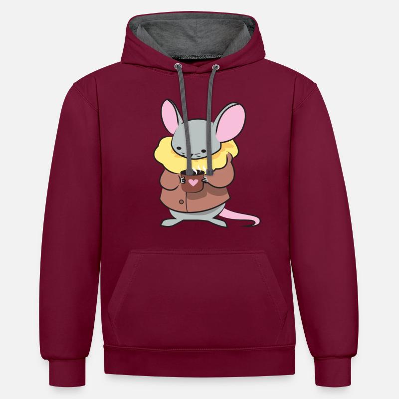 Café souris - Sweat à capuche contrasté - bordeaux/anthracite