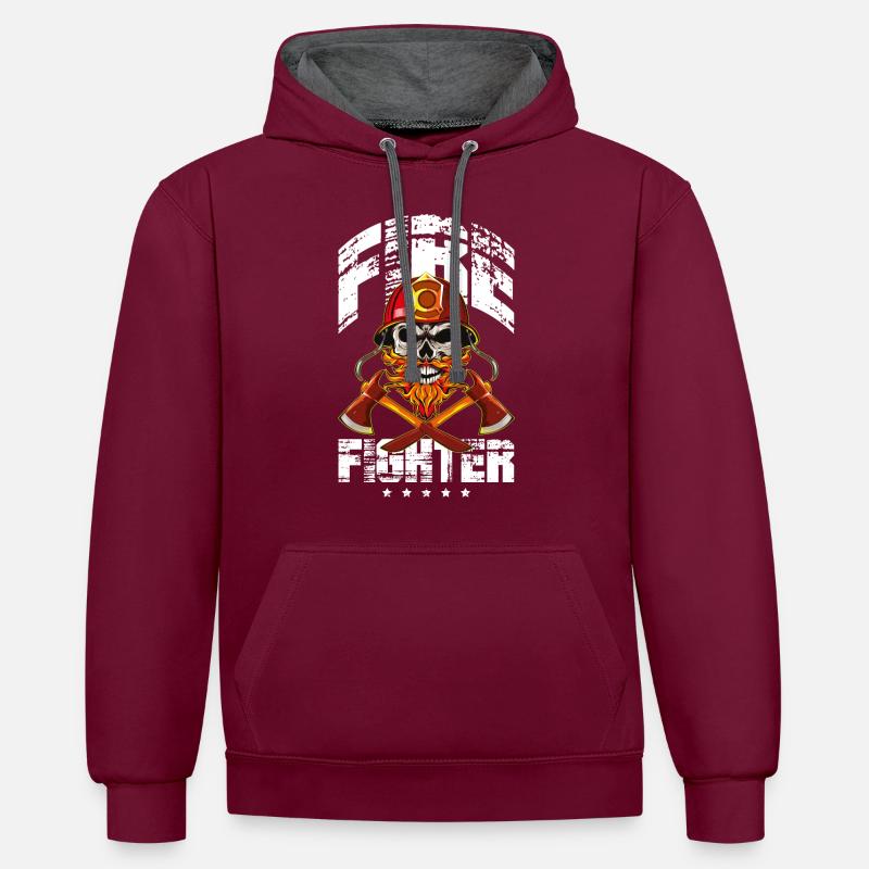 Pompier pompiers squelette cool - Sweat à capuche contrasté - bordeaux/anthracite