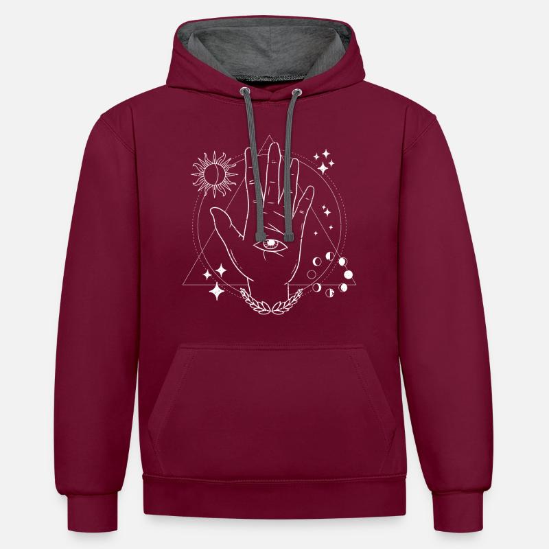 conception mystique, troisième œil - Sweat à capuche contrasté - bordeaux/anthracite