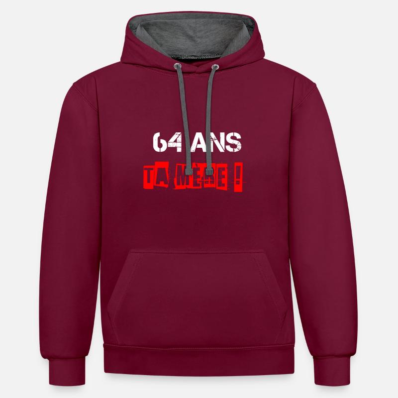 64 ans retraite - Sweat à capuche contrasté - bordeaux/anthracite