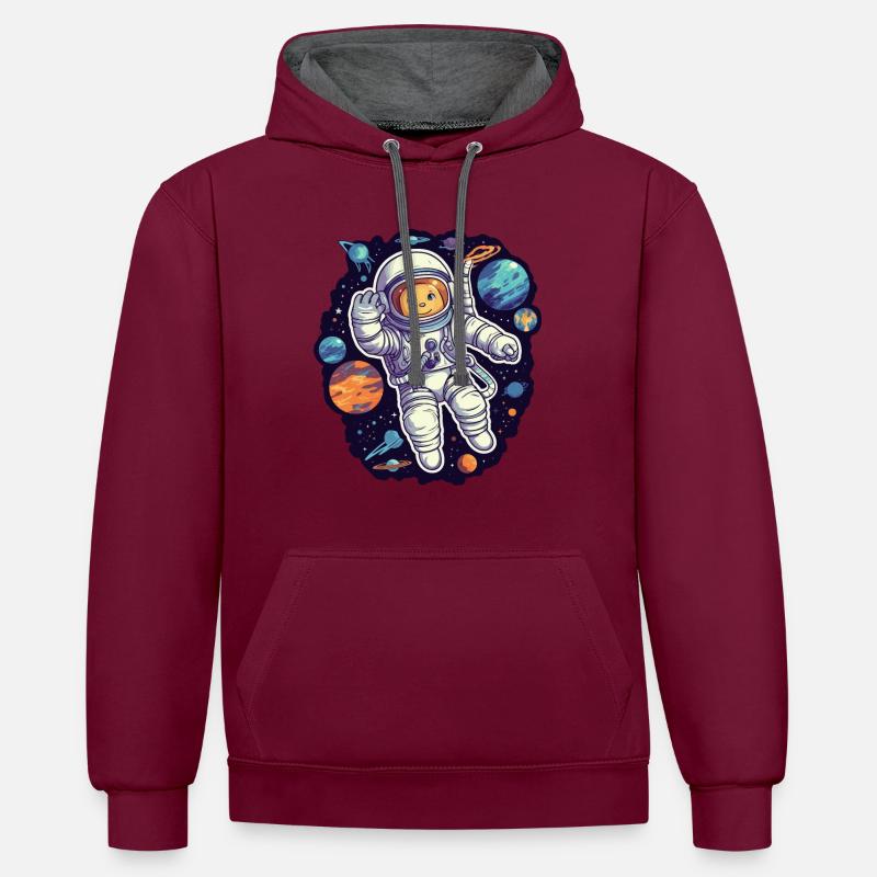 Astronaute de l’espace Cat - Sweat à capuche contrasté - bordeaux/anthracite