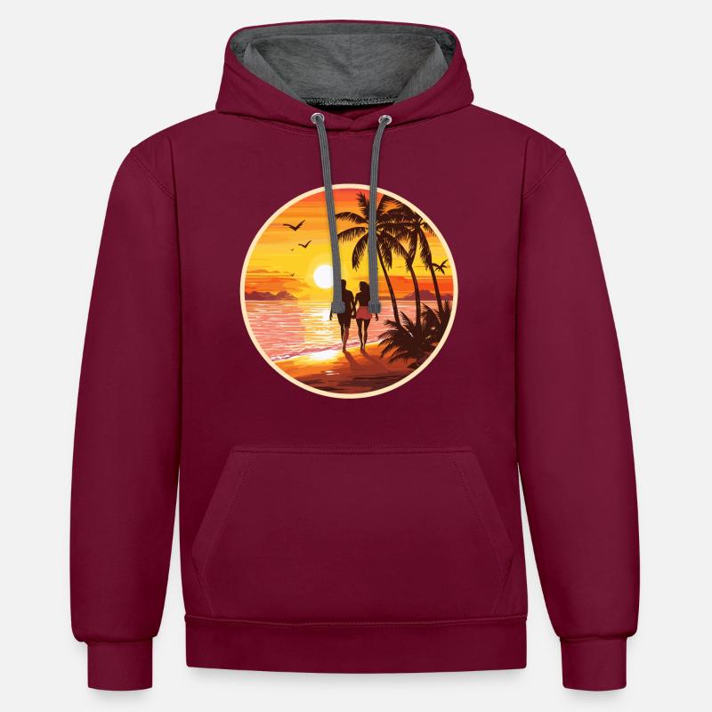 Sunset Beach Couple Romantique - Sweat à capuche contrasté - bordeaux/anthracite