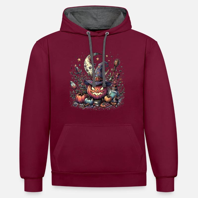 Citrouille d’Halloween - Sweat à capuche contrasté - bordeaux/anthracite